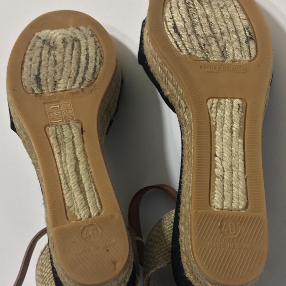 TORY BURCH Knotted Bow Wedge Sandal Black Tan 40 - Picture 5 of 9